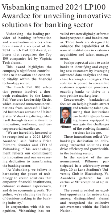 Visbanking named 2024 LP100 Awardee for unveiling innovative solutions for banking sector